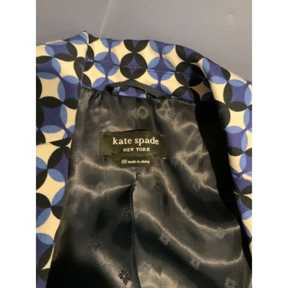 Kate Spade Blue & White Geometric Circular Patterned Blazer, Size 00 - Picture 7 of 7